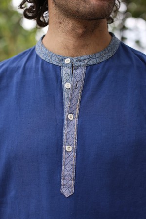 Hemp & Organic Cotton Kurtha - Blue Long sleeve shirt from Himal Natural Fibres