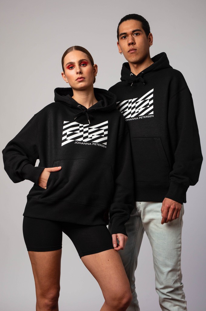 BLACK STRIPED LOGO HOODIE from JOHANNA PETERSEN