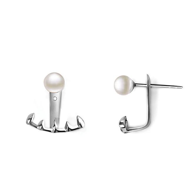 Rote Pearl earrings ear jacket | Sterling Silver - White Rhodium from Joulala