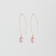 Pearl on long hook earrings gold plated via Julia Otilia