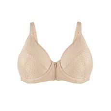 Grace - Peach Silk & Organic Cotton Lace Front Zip Wired Bra via JulieMay Lingerie