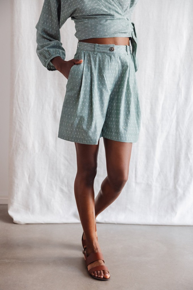 Bio-Baumwoll Shorts Kamalia Ikat Salbei from Jyoti - Fair Works