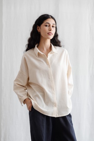 Flachs/Baumwoll Bluse Mayank Creme from Jyoti - Fair Works