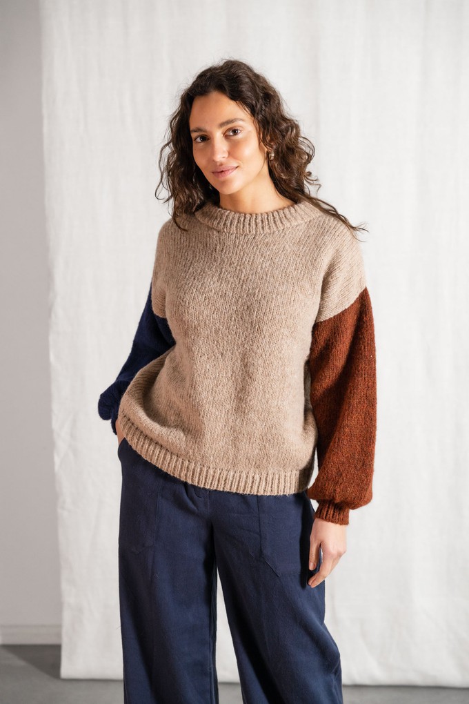 Baby-Alpaka Strickpullover Lupuna Colorblock Sand from Jyoti - Fair Works Baby-Alpaka Strickpullover Lupuna Colorblock Sand from Jyoti - Fair Works