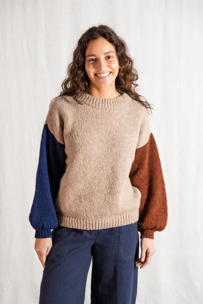 Baby-Alpaka Strickpullover Lupuna Colorblock Sand from Jyoti - Fair Works Baby-Alpaka Strickpullover Lupuna Colorblock Sand from Jyoti - Fair Works
