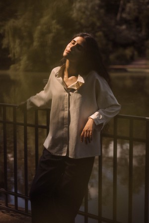 Flachs/Baumwoll Bluse Mayank Creme from Jyoti - Fair Works