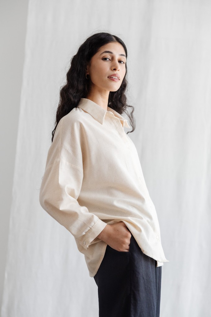 Flachs/Baumwoll Bluse Mayank Creme from Jyoti - Fair Works