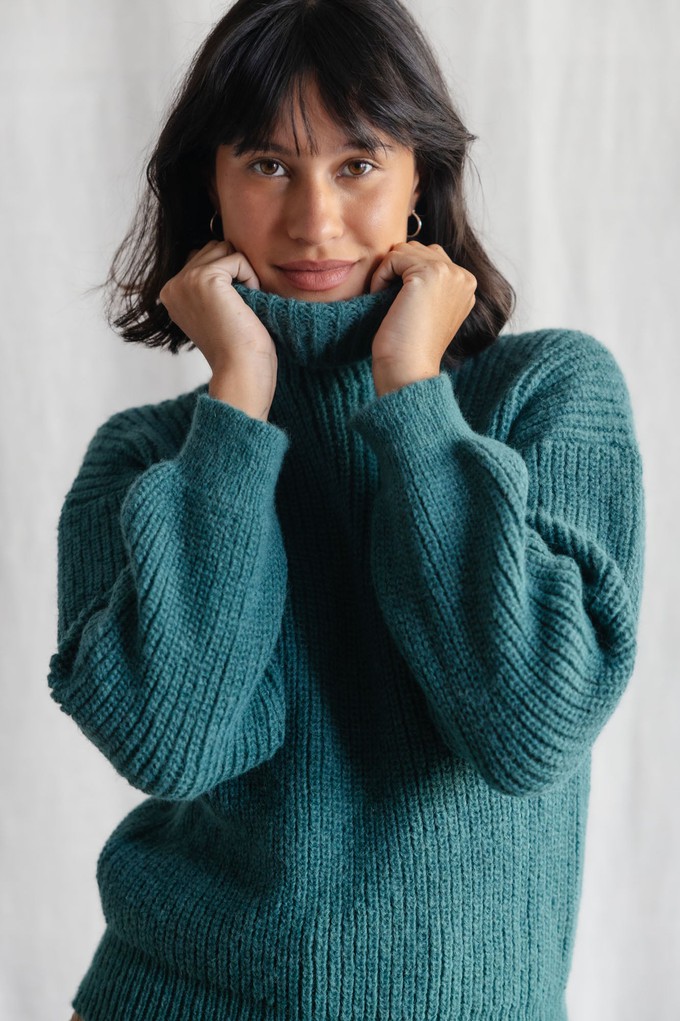Baby-Alpaka Turtleneck Strickpullover Sabeti Ozean from Jyoti - Fair Works Baby-Alpaka Turtleneck Strickpullover Sabeti Ozean from Jyoti - Fair Works