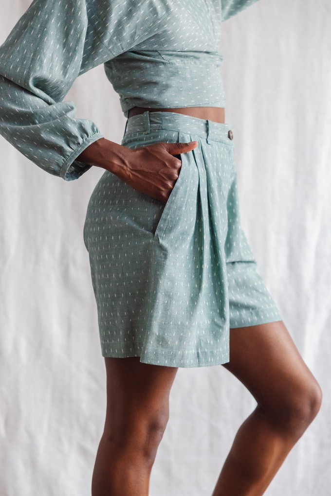 Bio-Baumwoll Shorts Kamalia Ikat Salbei from Jyoti - Fair Works