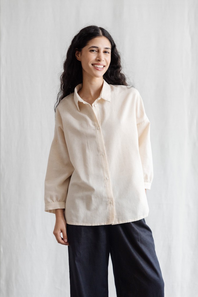 Flachs/Baumwoll Bluse Mayank Creme from Jyoti - Fair Works