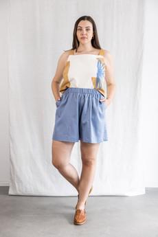 Bio-Baumwoll Shorts Sitaar Satinblau via Jyoti - Fair Works