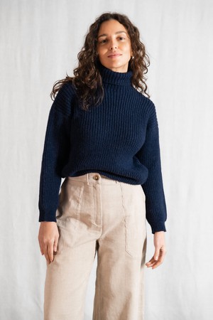 Baby-Alpaka Turtleneck Strickpullover Sabeti Blau from Jyoti - Fair Works Baby-Alpaka Turtleneck Strickpullover Sabeti Blau from Jyoti - Fair Works