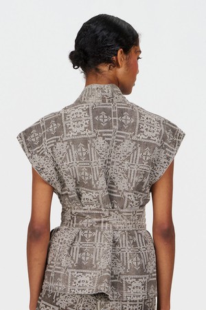 GEORGIE Organic Linen Cotton Gilet -  Mushroom Crossstich from KOMODO