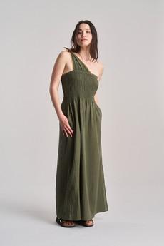 BOMA Organic Cotton Seersucker Dress - Khaki via KOMODO