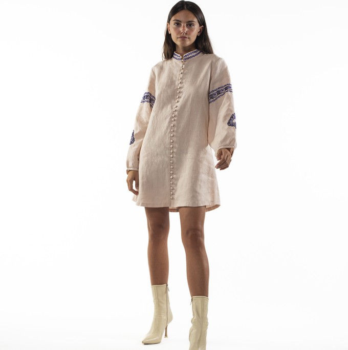 Tara Hand Embroidered Hemp Mini Dress from Kurinji