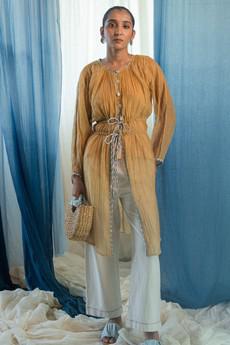 AY Chanderi Ruched Overlay via Lafaani