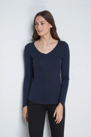 Long Sleeve V Neck Cotton Modal Blend T-shirt from Lavender Hill Clothing Long Sleeve V Neck Cotton Modal Blend T-shirt from Lavender Hill Clothing