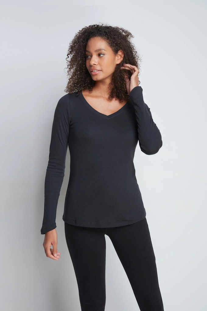 Long Sleeve V Neck Cotton Modal Blend T-shirt from Lavender Hill Clothing Long Sleeve V Neck Cotton Modal Blend T-shirt from Lavender Hill Clothing