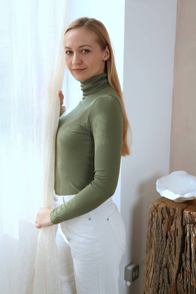 Silk Rib Roll Neck Top from Lavender Hill Clothing
