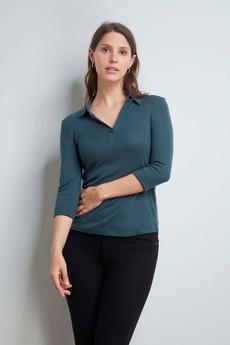 3/4 Sleeve Collared Cotton Modal Blend T-Shirt via Lavender Hill Clothing