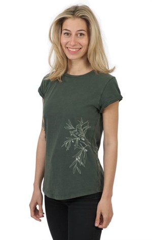 Fairwear Organic Shirt Women Stone Washed Green Olive Branch from Life-Tree