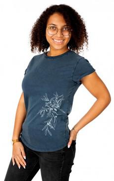 Fairwear Organic Shirt Women Stone Washed Blue Olive Branch via Life-Tree