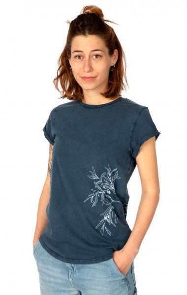 Fairwear Organic Shirt Women Stone Washed Blue Olive Branch from Life-Tree