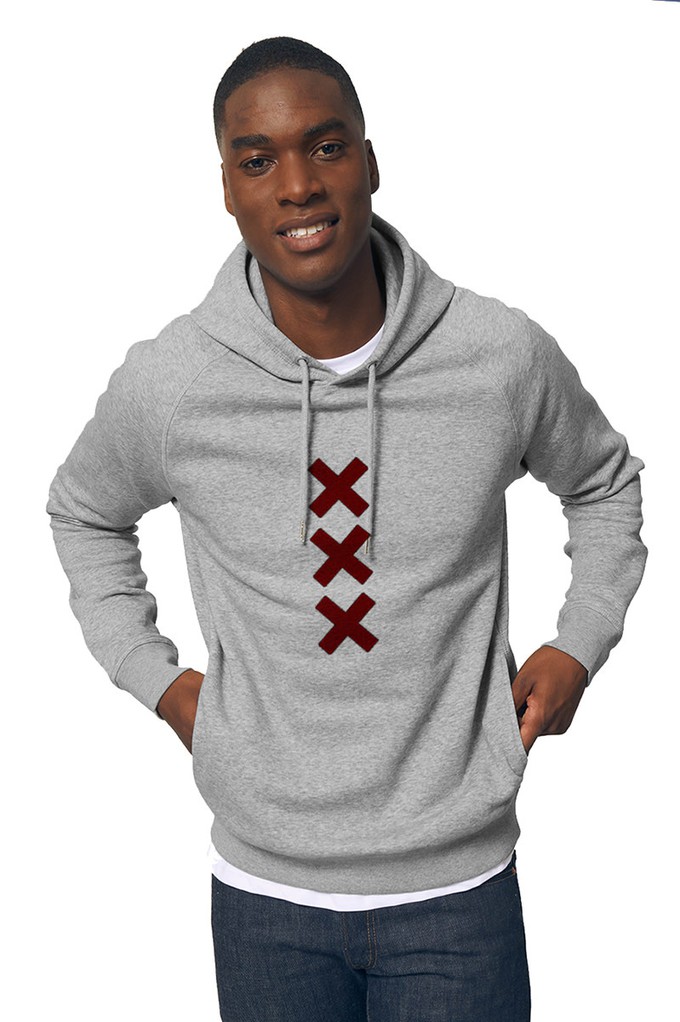 XXX Amsterdam Hoodie Heather Grey Burgundy Suede