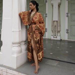 If Saris Could Talk Maxi Kimono- Sunset Marigold from Loft & Daughter