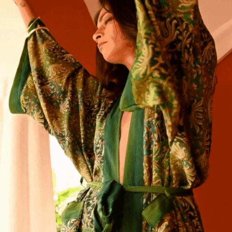 If Saris Could Talk Maxi Kimono- Moonlit Lotus from Loft & Daughter