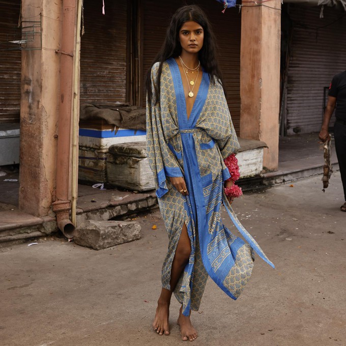 If Saris Could Talk Maxi Kimono- Lotus Lagoon from Loft & Daughter