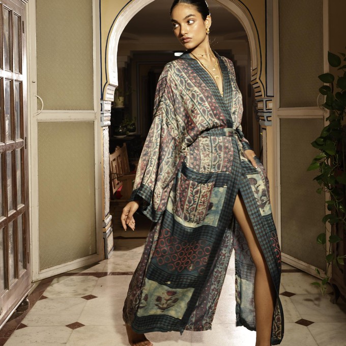 If Saris Could Talk Maxi Kimono- Indigo Overdye from Loft & Daughter