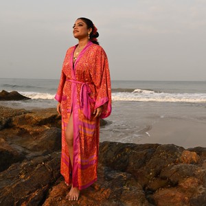 If Saris Could Talk Maxi Kimono- Moonlit Lotus from Loft & Daughter