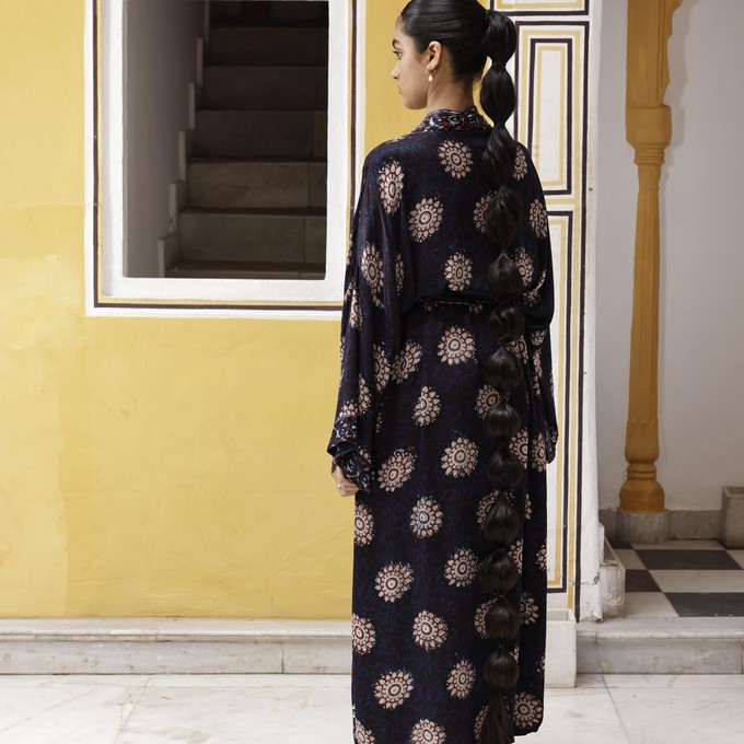 If Saris Could Talk Maxi Kimono- Midnight Mandala from Loft & Daughter