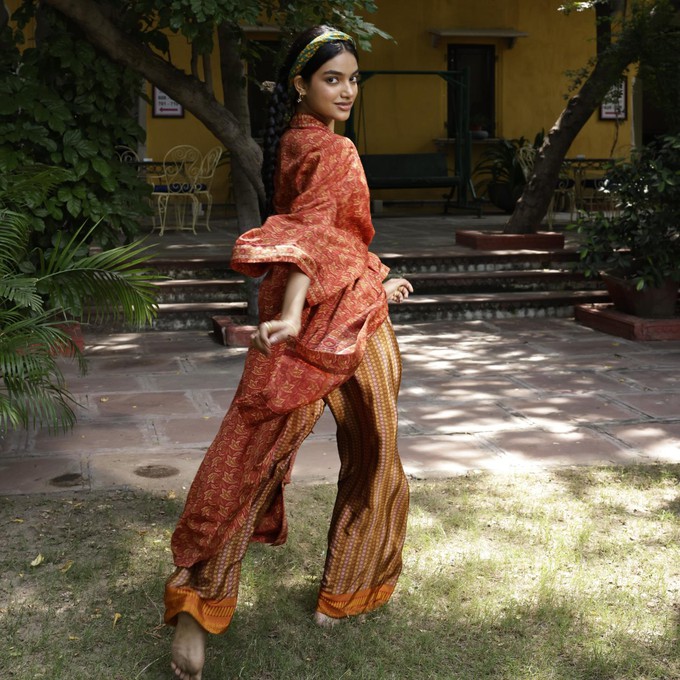 If Saris Could Talk Maxi Kimono- Autumn Leaves from Loft & Daughter