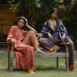 If Saris Could Talk Maxi Kimono- Autumn Leaves from Loft & Daughter