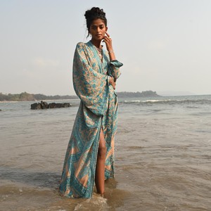If Saris Could Talk Maxi Kimono- Moonlit Lotus from Loft & Daughter