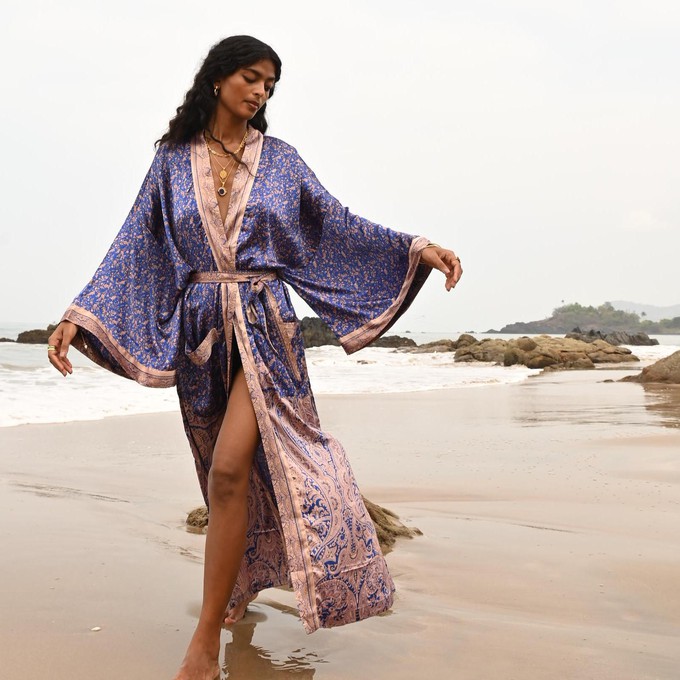 If Saris Could Talk Maxi Kimono- Moonlit Lotus from Loft & Daughter
