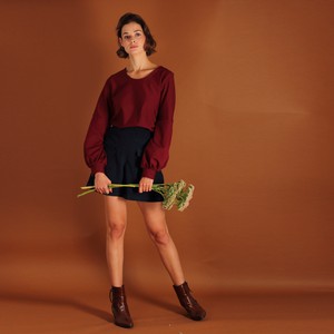 Baumwollpullover Caro mit Ballonärmel in weinrot from ManduTrap