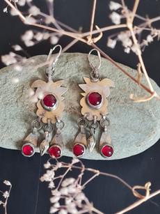 Silber Tribal-Ohrringe, echter Ethno- Tribalschmuck, Turkmenistan, mit rotem Naturstein via ManduTrap