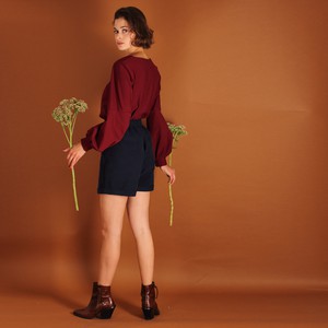Baumwollpullover Caro mit Ballonärmel in weinrot from ManduTrap