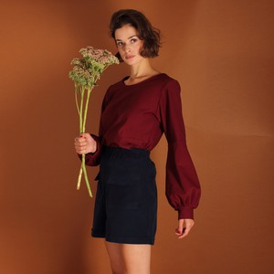 Baumwollpullover Caro mit Ballonärmel in weinrot from ManduTrap