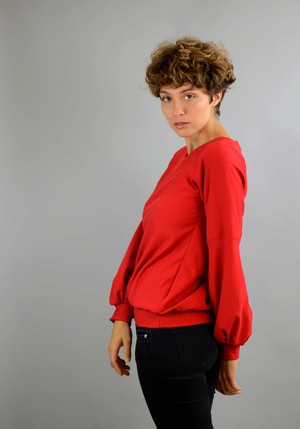 Baumwollpullover Caro mit Ballonärmeln in rot from ManduTrap