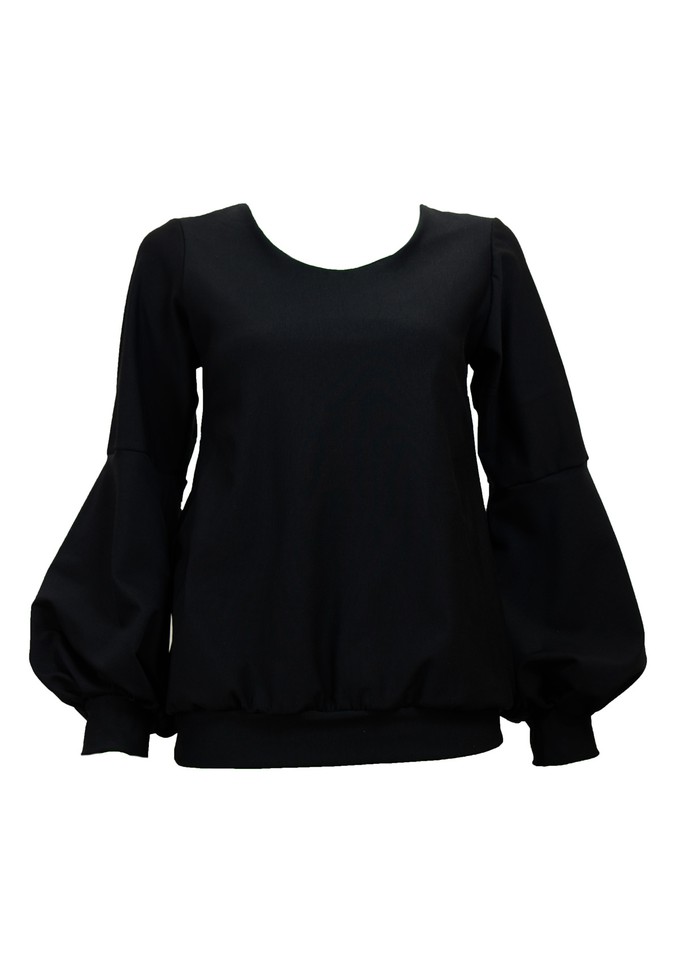 Baumwollpullover Caro mit Ballonärmeln in schwarz from ManduTrap
