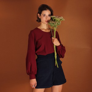 Baumwollpullover Caro mit Ballonärmel in weinrot from ManduTrap