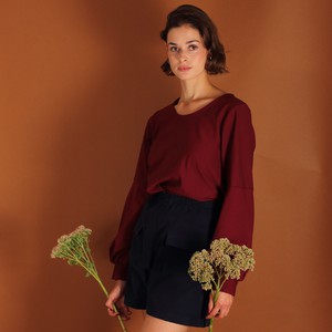 Baumwollpullover Caro mit Ballonärmel in weinrot from ManduTrap