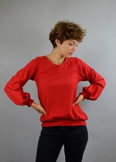 Baumwollpullover Caro mit Ballonärmeln in rot via ManduTrap