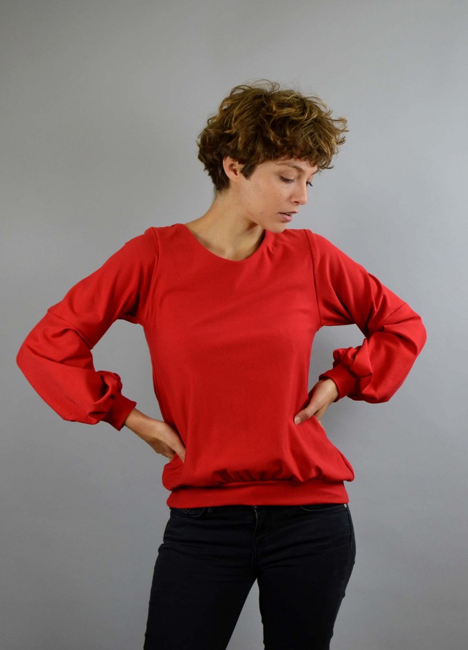 Baumwollpullover Caro mit Ballonärmeln in rot from ManduTrap