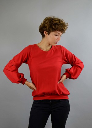 Baumwollpullover Caro mit Ballonärmeln in rot from ManduTrap