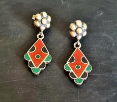 925 Silber, Emaille Cloisonné Ohrringe: Handgefertigter Schmuck aus Rajasthan via ManduTrap